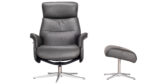 Cannes hægindastóll + skammel leður/PVC dökkgrár - Image 4