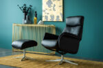 Cannes hægindastóll + skammel leður/PVC svartur - Image 7