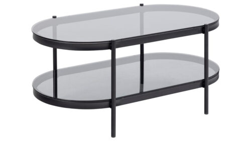 Bayonne sófaborð oval svart með reyktu gleri 95x50